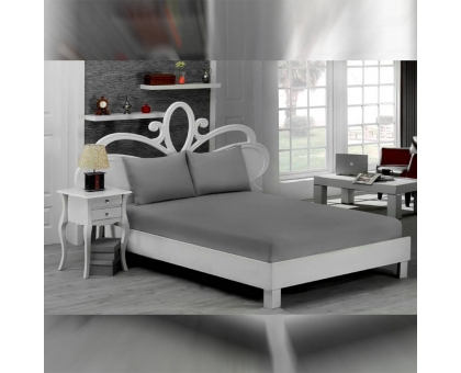 Простирадло на резинці 180x200 трикотажне темно-сіра + 2 наволочки