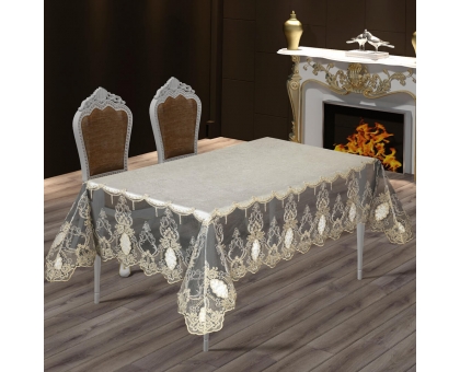 Скатертина оксамитова з французькими мереживами «Cansu» 160x220