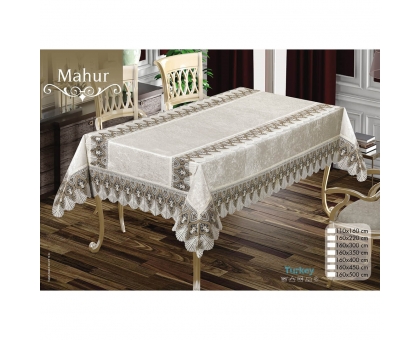 Скатертина оксамитова з французькими мереживами «Mahur» 160x220