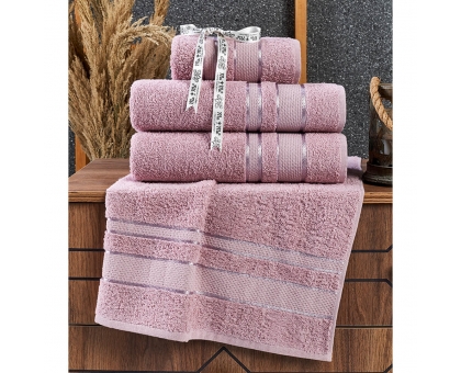 Махрові рушники AYD LUXURY COTTON "Бреска" (НАБІР 2 лицьові +2 банні) попільна троянда