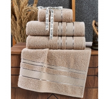 Махрові рушники AYD LUXURY COTTON "Бреска" (НАБІР 2 лицьові +2 банні) бежеві