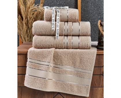 Махрові рушники AYD LUXURY COTTON "Бреска" (НАБІР 2 лицьові +2 банні) бежеві