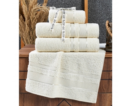 Махрові рушники AYD LUXURY COTTON "Бреска" (НАБІР 2 лицьові +2 банні) кремовий