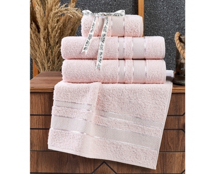 Махрові рушники AYD LUXURY COTTON "Бреска" (НАБІР 2 лицьові +2 банні) рожеві